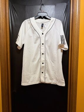 White Baseball-Style Button-Up Jersey with Black Trim